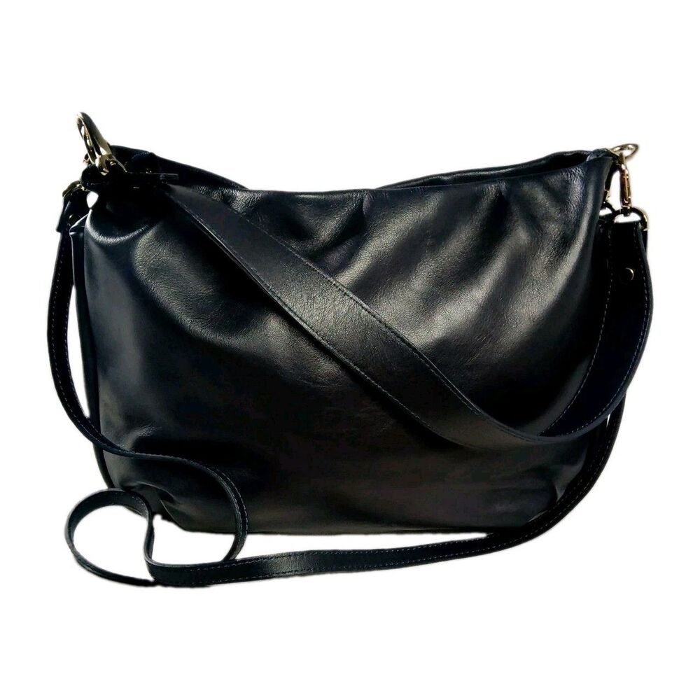 Ripani Italy Leather Shoulder Bag Hobo Crossbody Bag Navy Blue